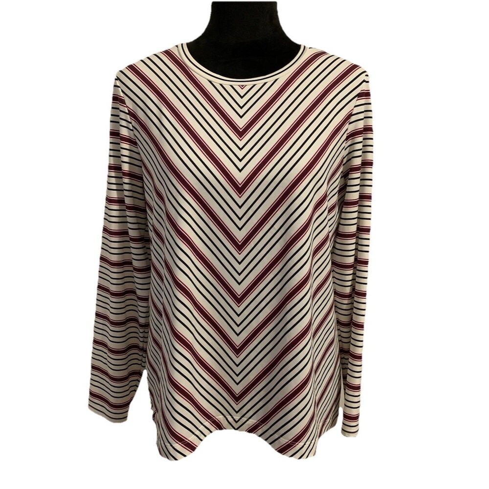 Chicos Size 2 Womens Large Top Striped Stretch Long Sleeve